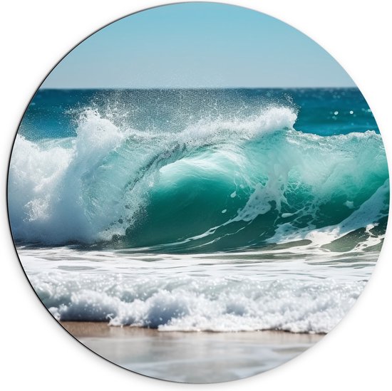 Dibond Muurcirkel - Klotsende Golven aan de Kust bij de Zee - 70x70 cm Foto op Aluminium Muurcirkel (met ophangsysteem)
