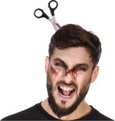 Halloween/horror verkleed hoofdband - dikke pech - schaar in je hoofd - kunststof
