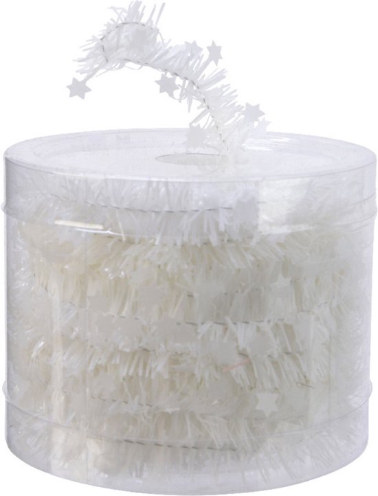 Decoris kerstslinger-guirlande - met sterren - wit - lametta - 700 cm
