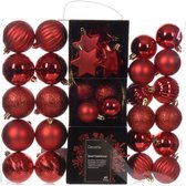 Decoris kerstballen en kerstornamenten - 40x - kunststof - rood - mix