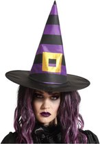 Halloween heksenhoed Stripes - one size - zwart/paars - meisjes/dames - verkleed hoeden