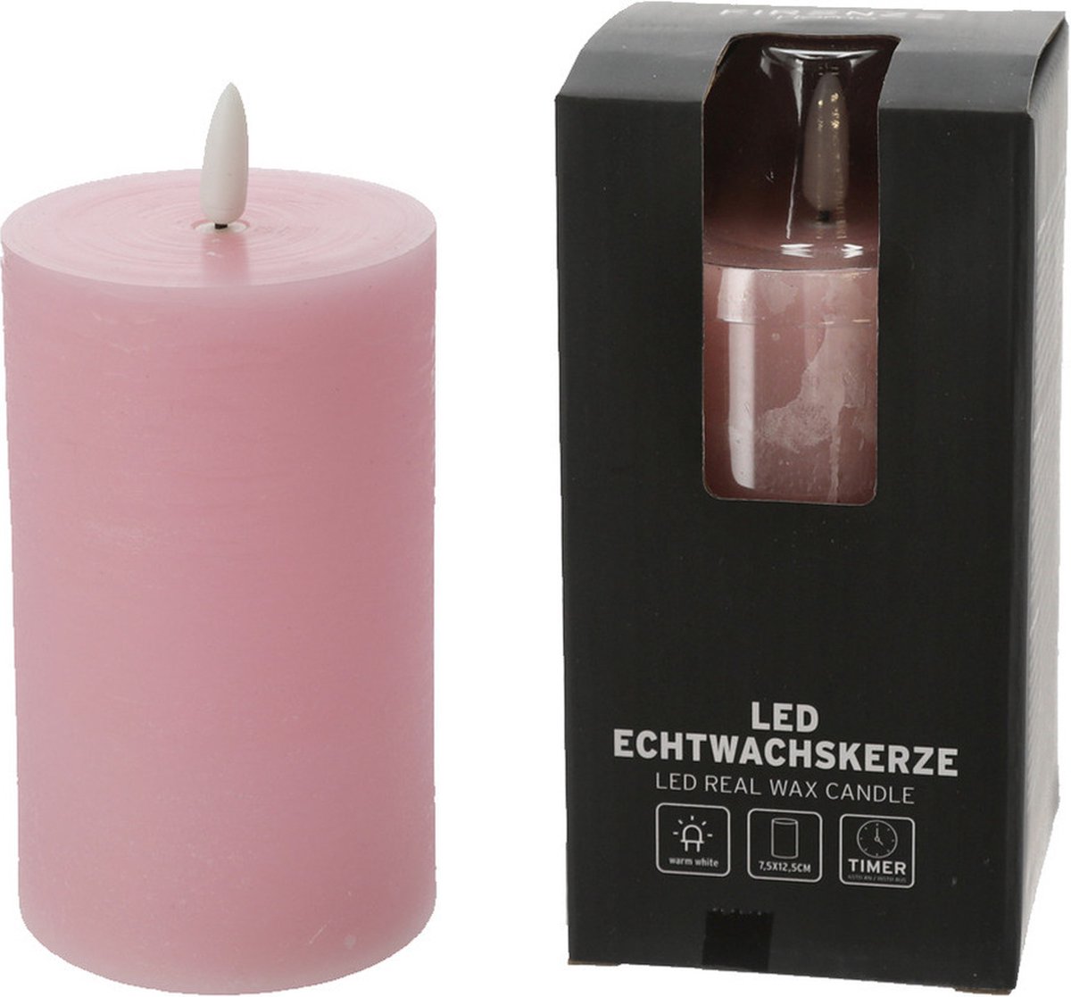 Firenze Home LED kaars - lichtroze - D7,5 x H12,5 cm -met timer