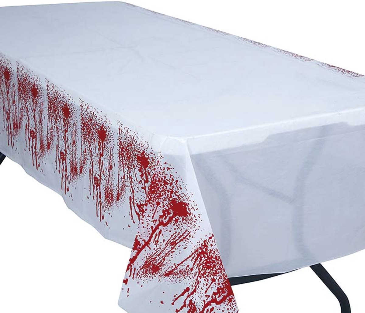 Halloween/horror thema feest tafelkleed - 2x - bloedspetters - rood/wit - plastic - 137 x 277 cm