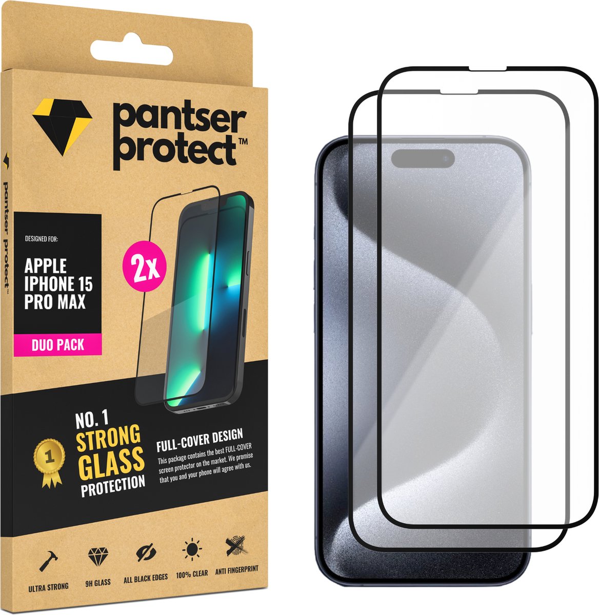 DUO-PACK - 2x Pantser Protect™ Glass Screenprotector Geschikt voor iPhone 15 Pro Max - Case Friendly - Premium Pantserglas - Glazen Screen Protector