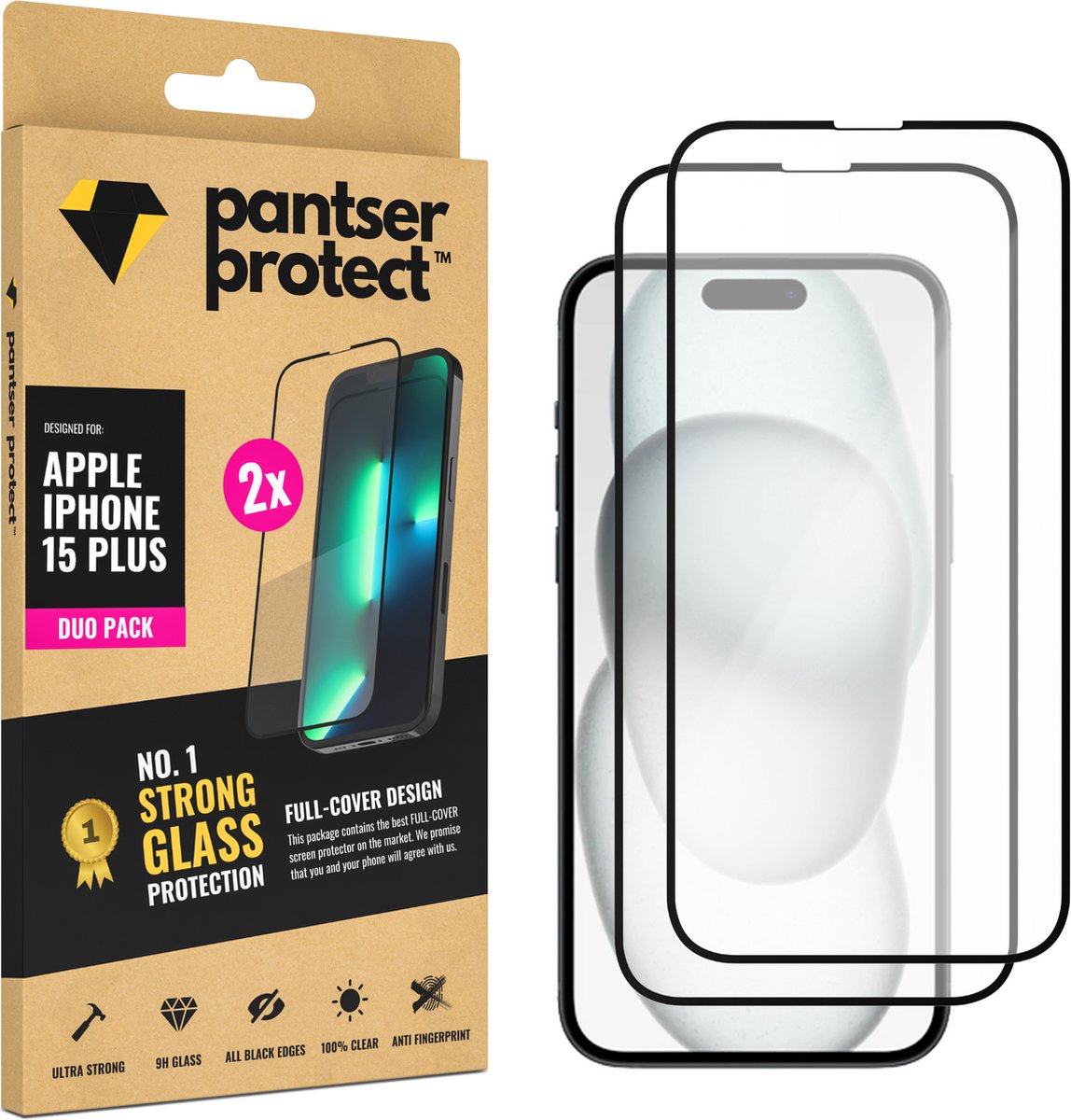 DUO-PACK - 2x Pantser Protect™ Glass Screenprotector Geschikt voor iPhone 15 Plus / 15+ - Case Friendly - Premium Pantserglas - Glazen Screen Protector