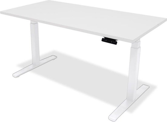Zit sta bureau - hoog laag bureau - staan zit bureau - staand bureau – verstelbaar bureau – game bureau – 200 x 80 cm – wit onderstel – wit bureaublad