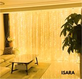 ISARA Rideau lumineux de Noël 3x3 mètres - 300 LED avec télécommande - Éclairage d'ambiance jaune - Alimenté par USB - Pour l'intérieur - Instructions complètes - Perfect pour la décoration de Noël - Guirlande lumineuse LED