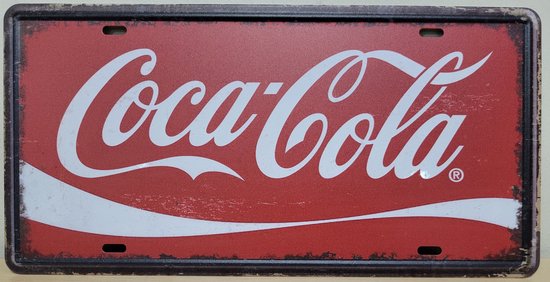 Coca Cola rood wit logo License plate wandbord van metaal METALEN-WANDBORD - MUURPLAAT - VINTAGE - RETRO - HORECA- BORD-WANDDECORATIE -TEKSTBORD - DECORATIEBORD - RECLAMEPLAAT - WANDPLAAT - NOSTALGIE -CAFE- BAR -MANCAVE- KROEG- MAN CAVE