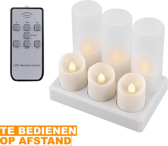 Bougies LED à flamme mobile - Set de 6 - Avec télécommande - Avec station  de recharge