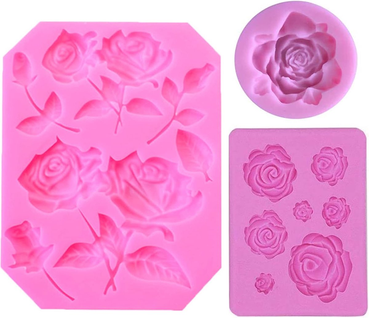 3 stuks rozen, siliconen vormen, grote rozen, siliconen vormen, fondant, gebruikt voor het bakken van taarten, gelei, muffins, snoep, roze
