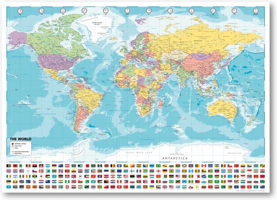 Poster Wereldkaart Extra Large 140 x100 cm - Multi- Décoration murale