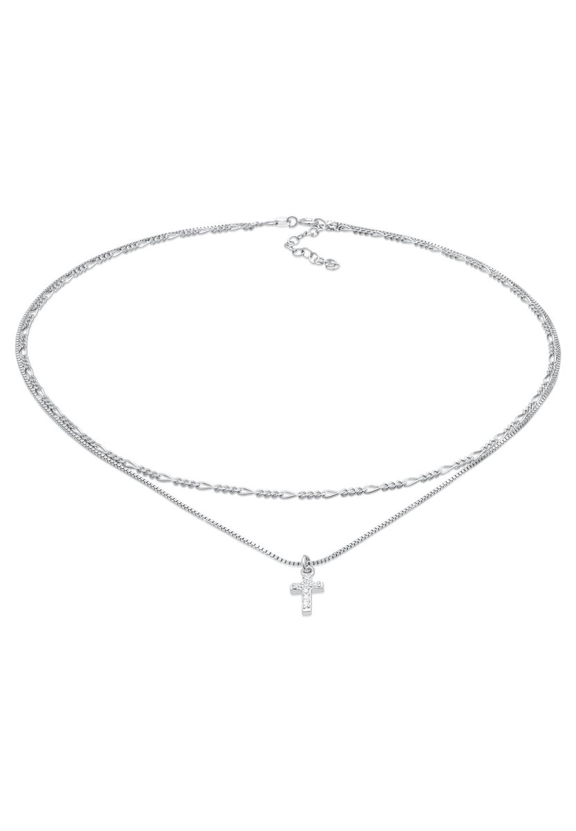 Elli - Halsketting - Dames choker Laagje kruis filigraan met zirkonia in 925 sterling zilver - Dames