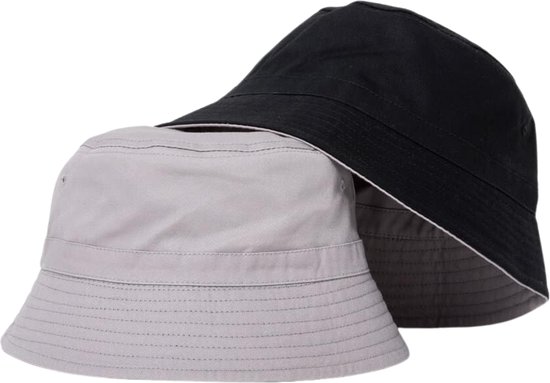 Reversible bucket hat - mybuckethat - zwart/grijs - vissershoedje zwart en grijs - katoen - zonnehoed - omkeerbaar