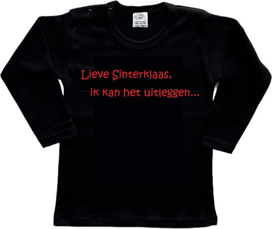 Sinterklaas | T-shirt Lange Mouw | Lieve Sinterklaas, ik kan het uitleggen... | Grappig | Cadeau | Kado | Zwart/rood | Maat 98