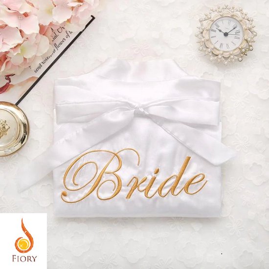 Fiory Kimono Bride| Badjas Bruid| Kimono Bride| Kimono Opdruk| Trouwen|Wit| S