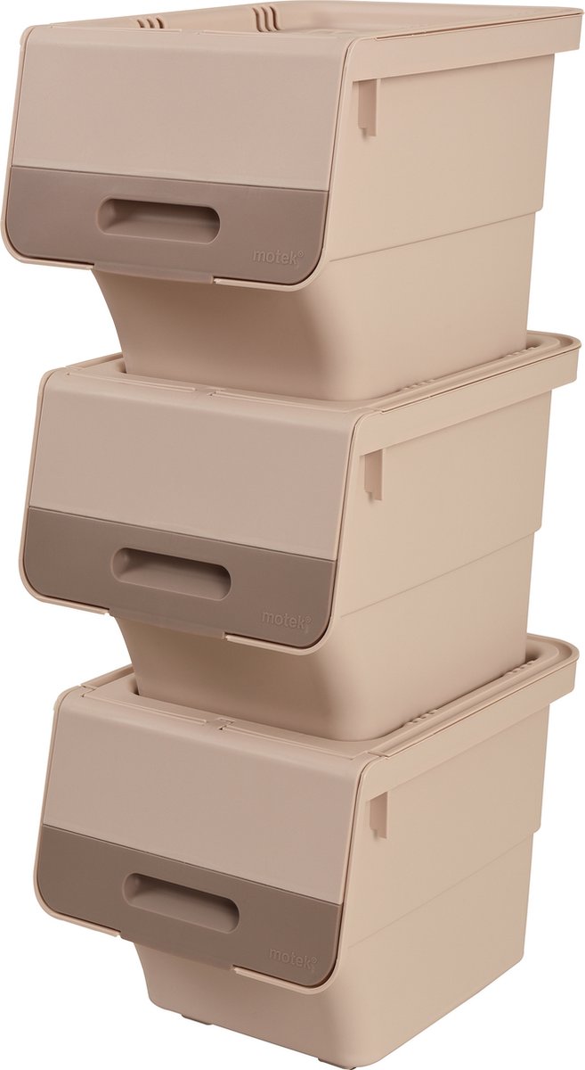 Motek® - Opbergbox - 3*12L=36 L - Met Wielen - Gerecycled Plastic - Bruin - opbergdoos