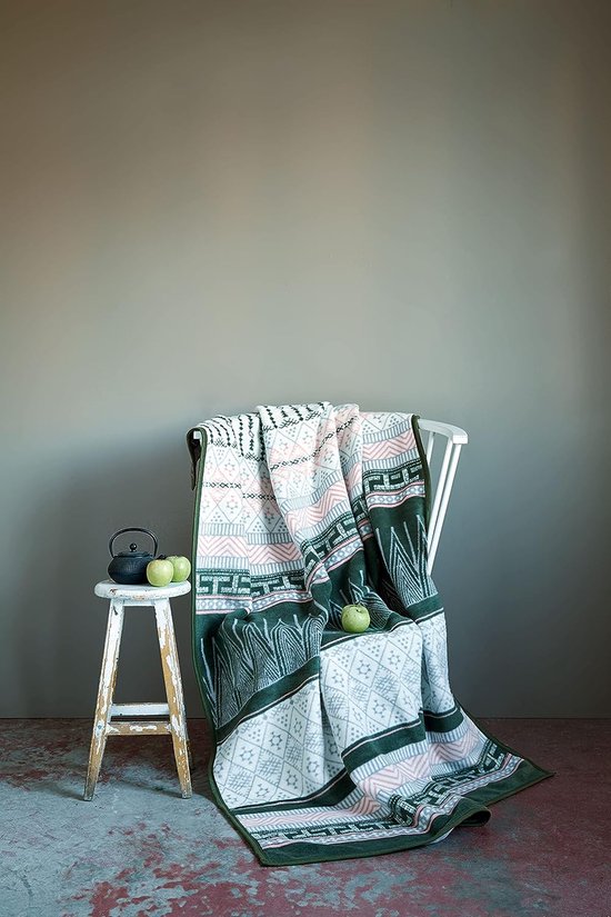 CINYE Knuffeldeken, wollig, 160 x 200 cm, wollige wollen deken voor bank en bed, kaki, knuffeldeken, katoen, tie-dyeing-proces