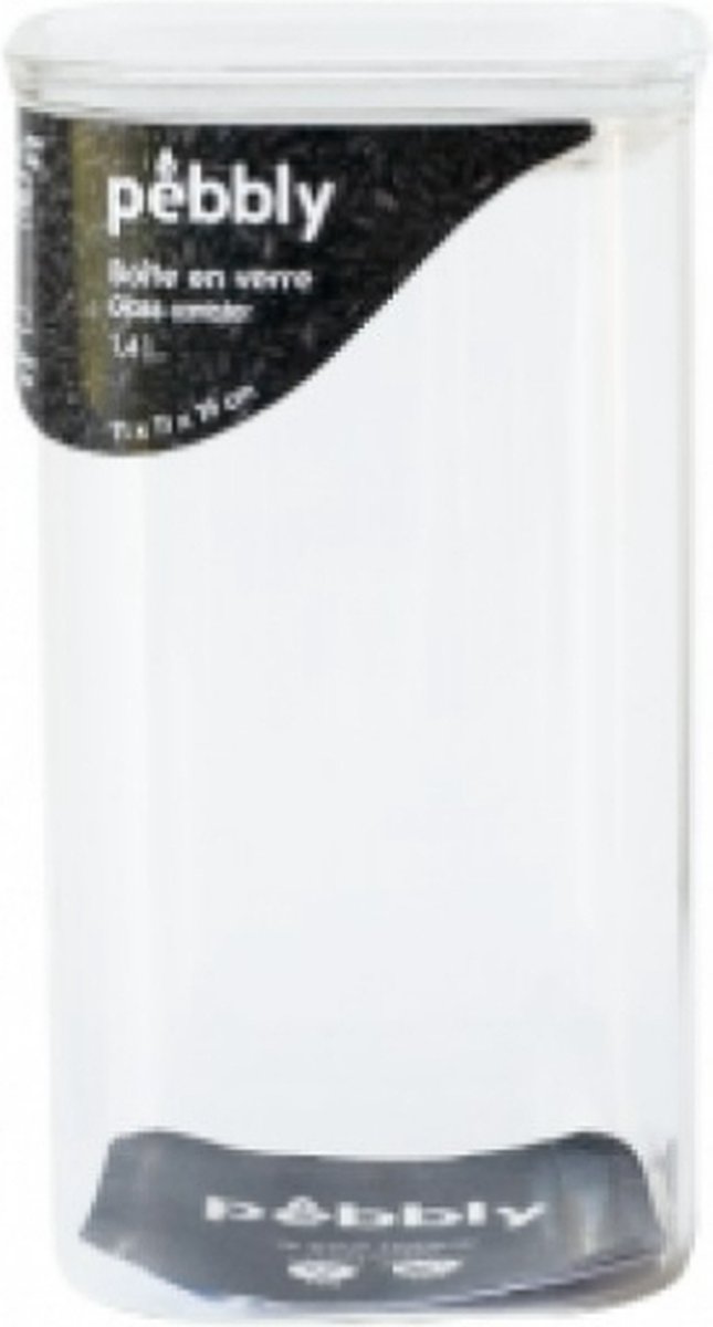 Pebbly - Vershouddoos Vierkant 1400 ml met Glazen Deksel - Borosilicaatglas - Transparant