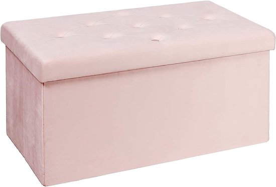 Canapé avec rangement, tabouret pliant, coffre de rangement en velours, 76 x 38 x 38 cm (rose)