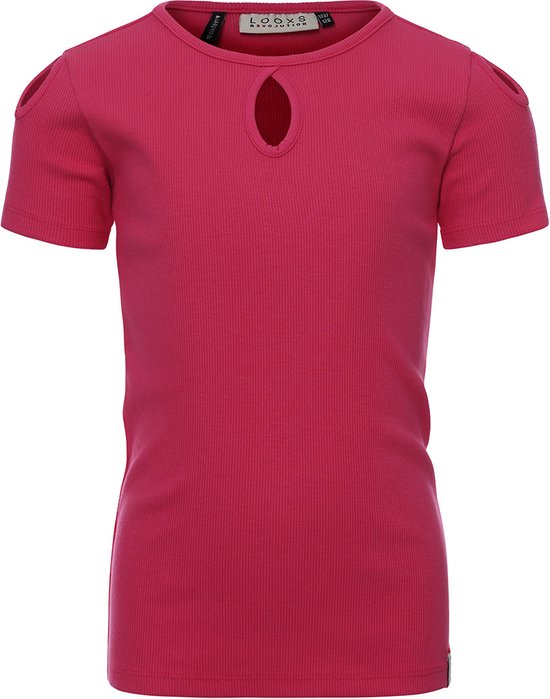 Looxs Revolution Rib T-shirt Tops & T-shirts Meisjes - Shirt - Roze - Maat 128