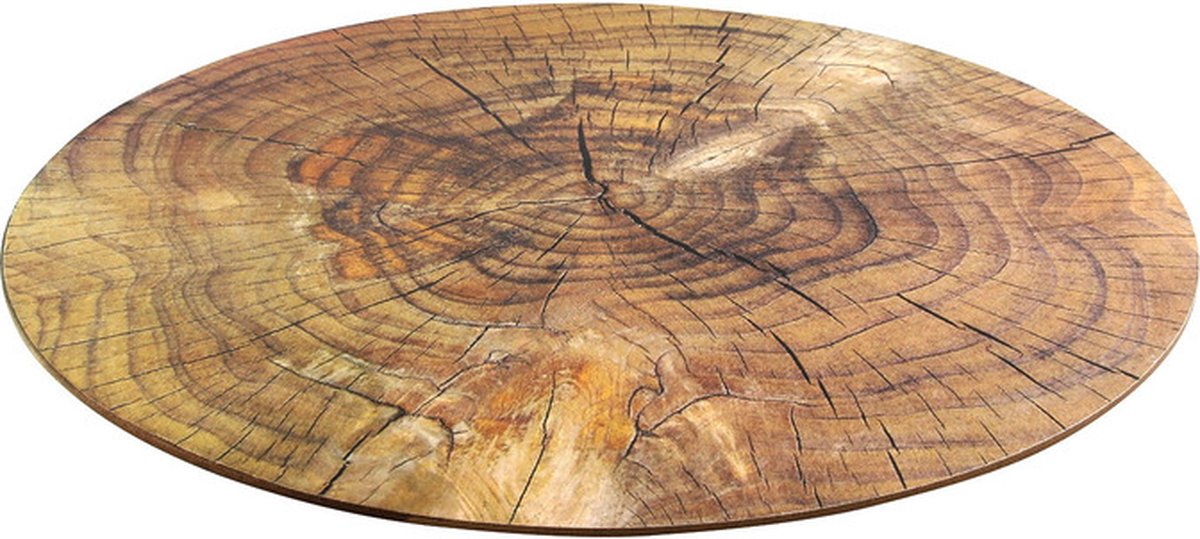 Placemat - boomstam print - 10x stuks - rond - 38 cm - tafel onderlegger - hout look