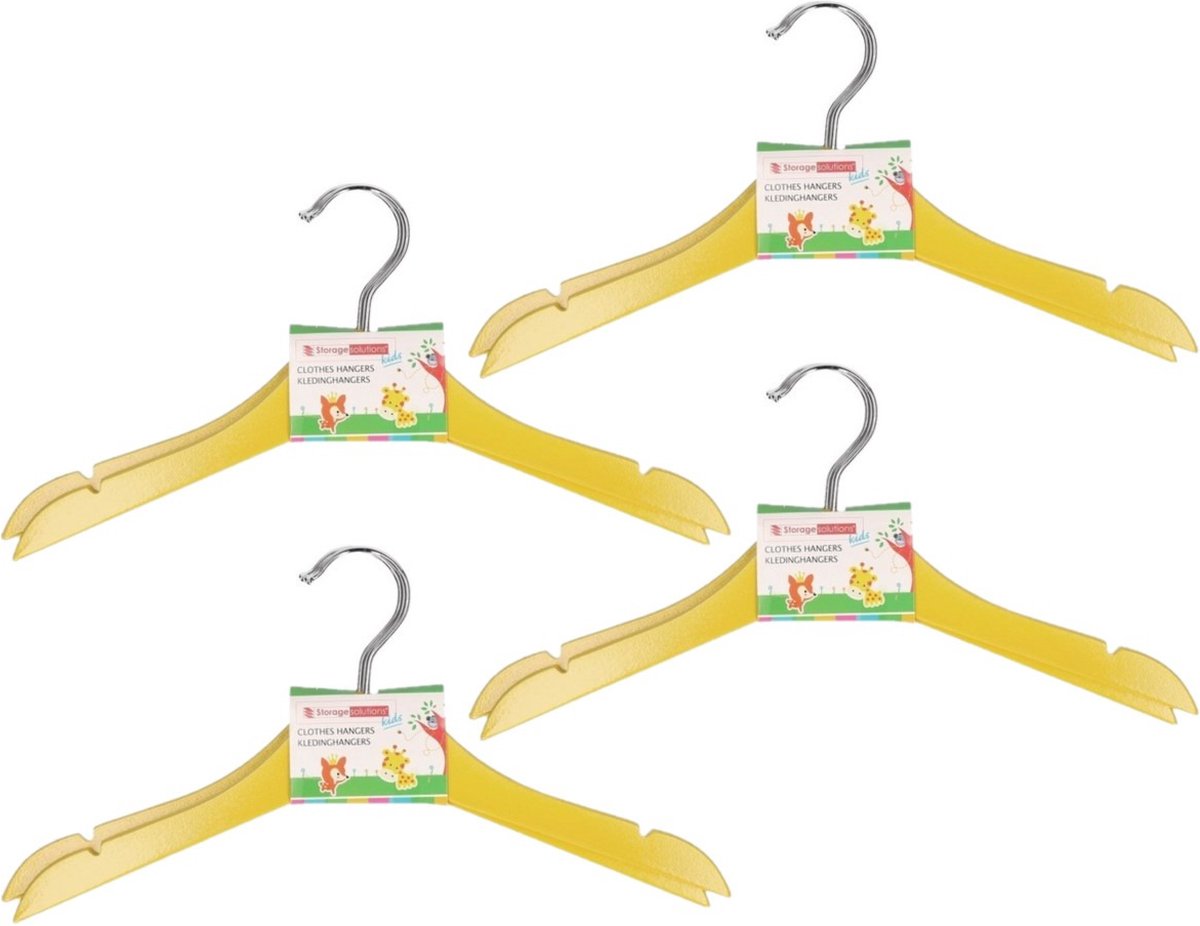 Stevige kledinghangers voor kinderen 24x stuks hout - Klerenhangers geel
