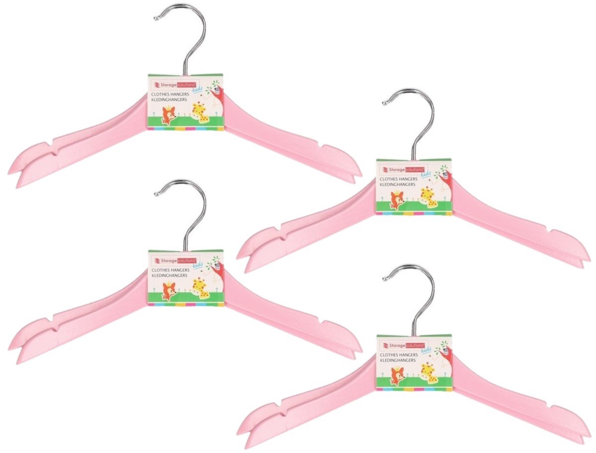 Stevige kledinghangers voor kinderen 24x stuks hout - Lichtroze klerenhangers