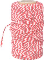 Keuken bindtouw - 100 meter - rood/wit - 1x - Katoenen bakkerstouw op rol - Baktouw/slagerstouw