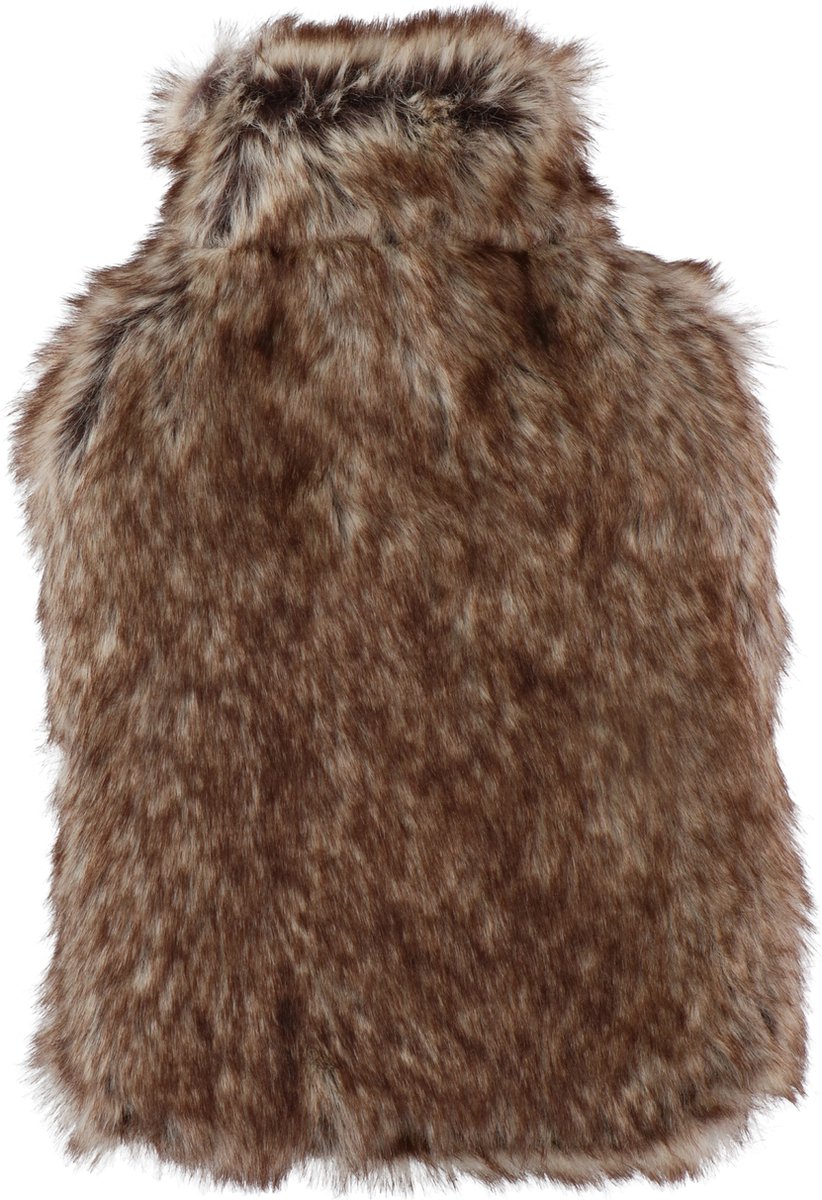 Goedkoopste Kruik met dierenprint vacht hoes bruin - 2 liter - Warmwater kruiken - Dierenvacht