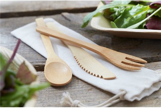 Set couvert bambou réutilisables : couteau, fourchette, cuillère