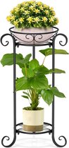 2-traps plantenstandaard, metalen bloempotstandaard, 70 cm hoog, bloempothouder, binnen en buiten, plantenhouder voor patio, tuin, balkon, woonkamer (zwart)