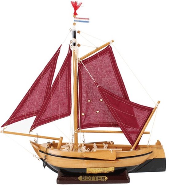 Miniatuur model Hollandse vissersboot - hout - 34 x 10 x 35 cm - Decoratie - versiering