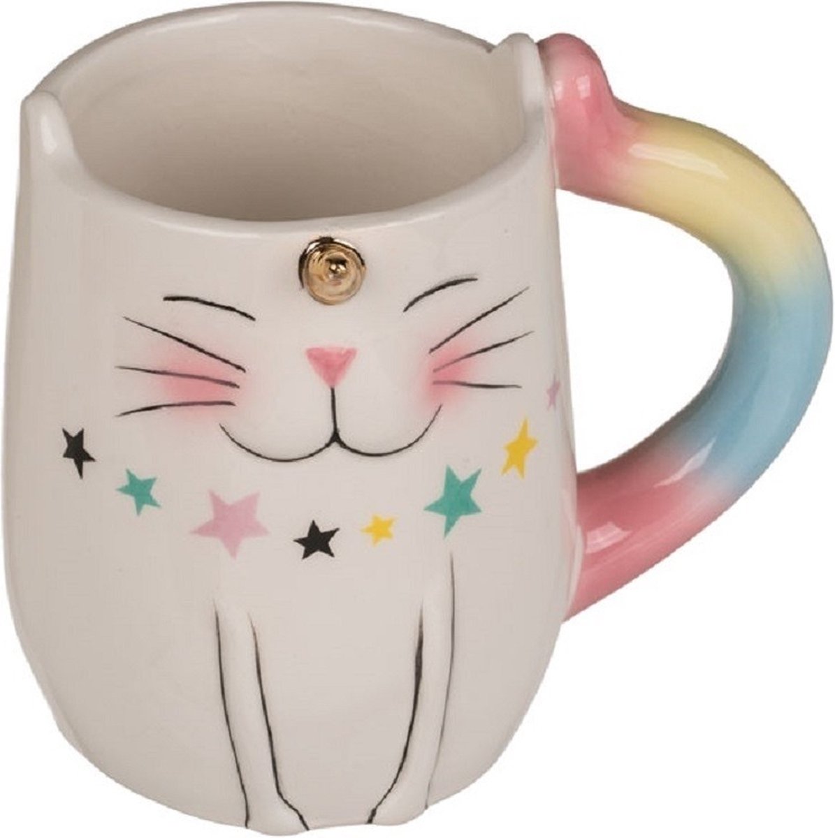 Eenhoorn kat mok - wit - keramiek - 13 cm - regenboog print katten beker