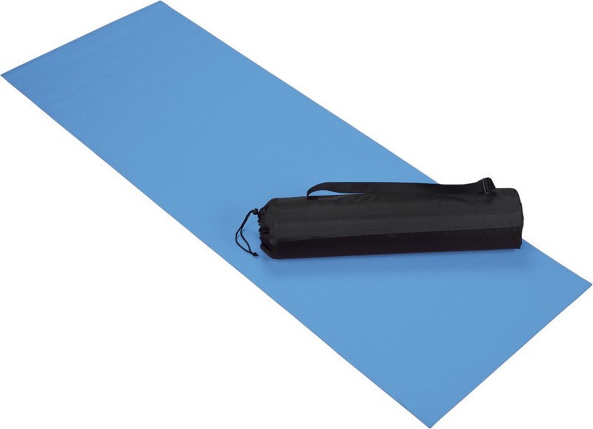 Blauwe yoga/fitness mat 60 x 170 cm - Sportmat/yogamat/pilatesmat - Thuis fitness/yoga/pilates sport benodigdheden.