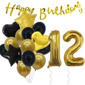 Snoes Ballonnen 12 Jaar Feestpakket – Versiering – Verjaardag Set Goldie Cijferballon 12 Jaar -Heliumballon
