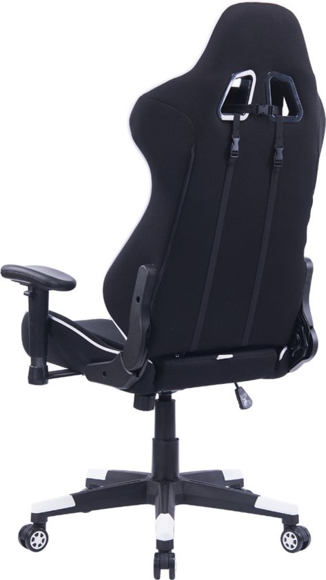 Chaise Happyment Gaming Sheffield - Tissu - Avec dossier et accoudoir - Réglable en hauteur - Ergonomique - Wit/ Zwart