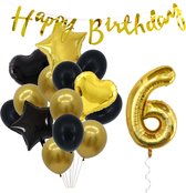 Snoes Ballonnen 6 Jaar Feestpakket – Versiering – Verjaardag Set Goldie Cijferballon 6 Jaar -Heliumballon