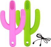 Bijtring baby – Siliconen cactus tandenborstel - Kraamcadeau - Bij doorkomende tandjes 3 tot 12 maanden - bijtketting - kauwketting - Voorkomt tandvlees pijn - Roze/groen
