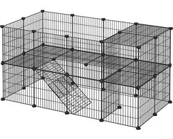 FurnStar - Huisdierverblijf - LPI02H - 2 niveaus - Modulaire verblijfplaats voor kleine dieren - Hamsters - Konijnen - Cavia's - Gaaspanelen - Binnengebruik - 143 x 73 x 71 cm - Zwart