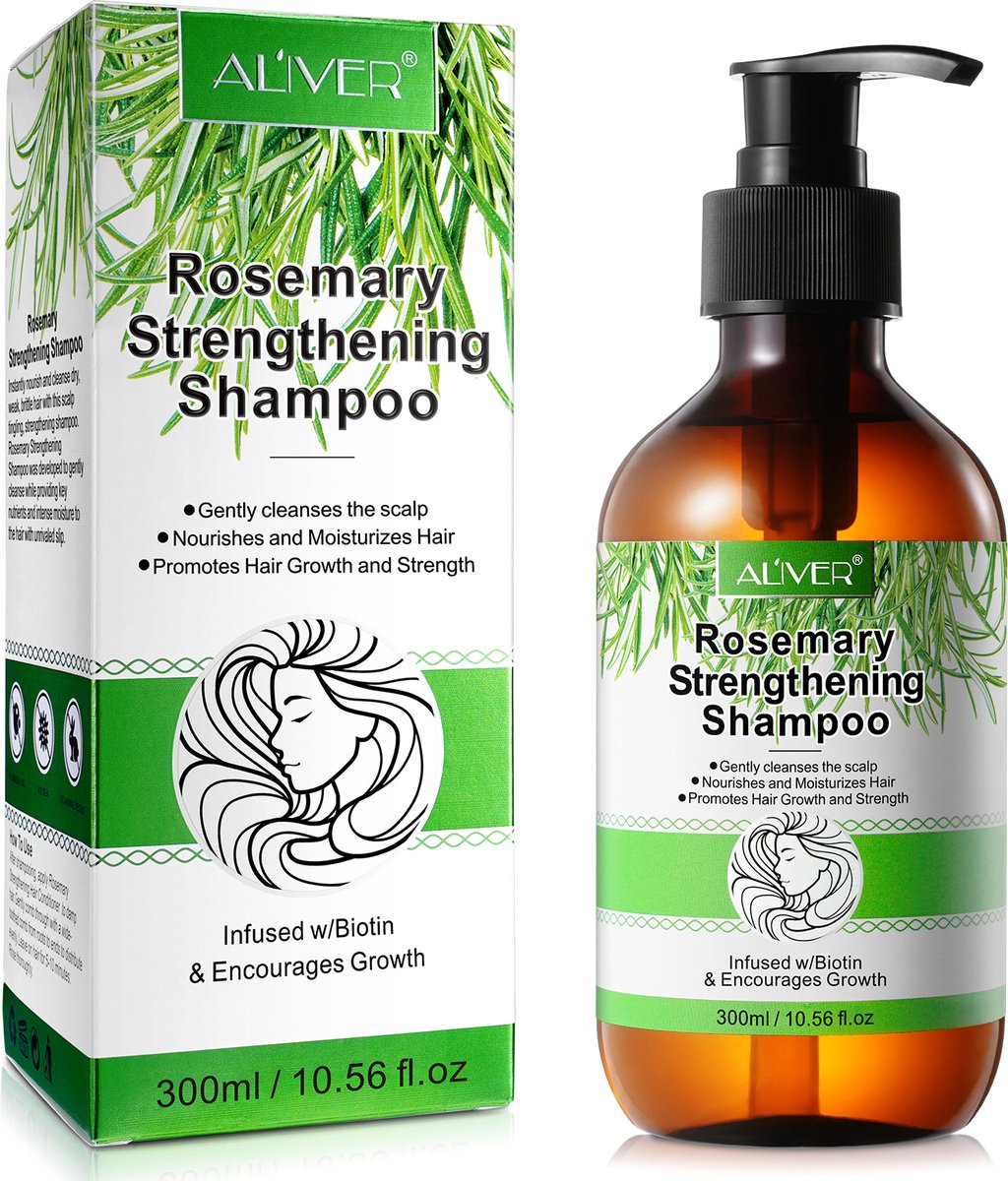 Aliver | Rozemarijn versterkende shampoo | Reinigt zacht de hoofdhuid | Voedt en hydrateert haar | Bevordert haargroei en kracht | 300ml