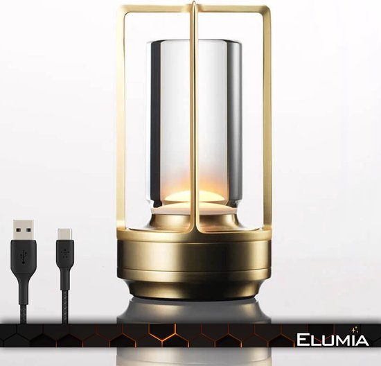 Lampe de table rechargeable Elumia® DANTE - Siècle des Lumières LED à intensité variable - Contrôle tactile - Température de couleur réglable - Design Uniek