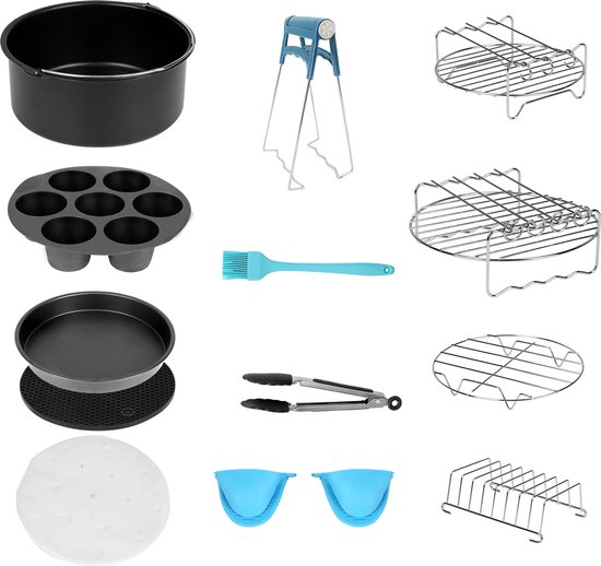 Ø18cm Airfryer Accesoires Heteluchtfriteuseaccessoires geschikt voor Airfryer Heteluchtfriteuse Accesoires Set -12-Delige Set - inclusief Silicone Cake Vormen：Ø18cm