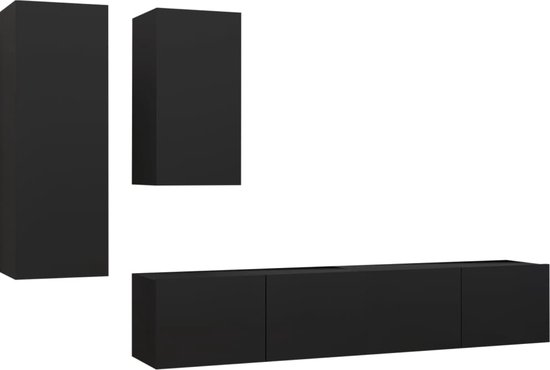 vidaXL-4-delige-Tv-meubelset-spaanplaat-zwart