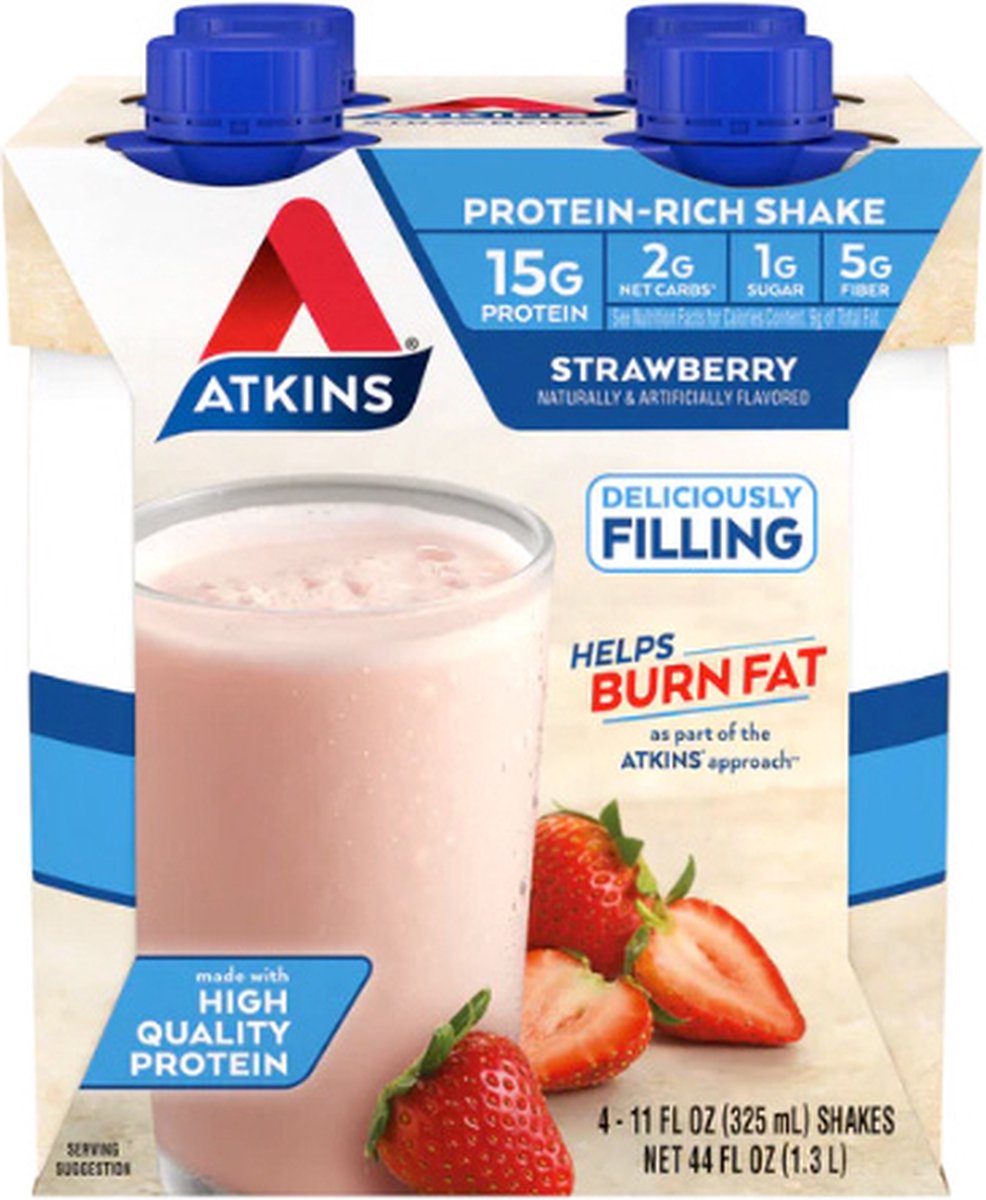 Goedkoopste Atkins | Protein Shake | Strawberry | 4 Stuks | 4 x 325 ml