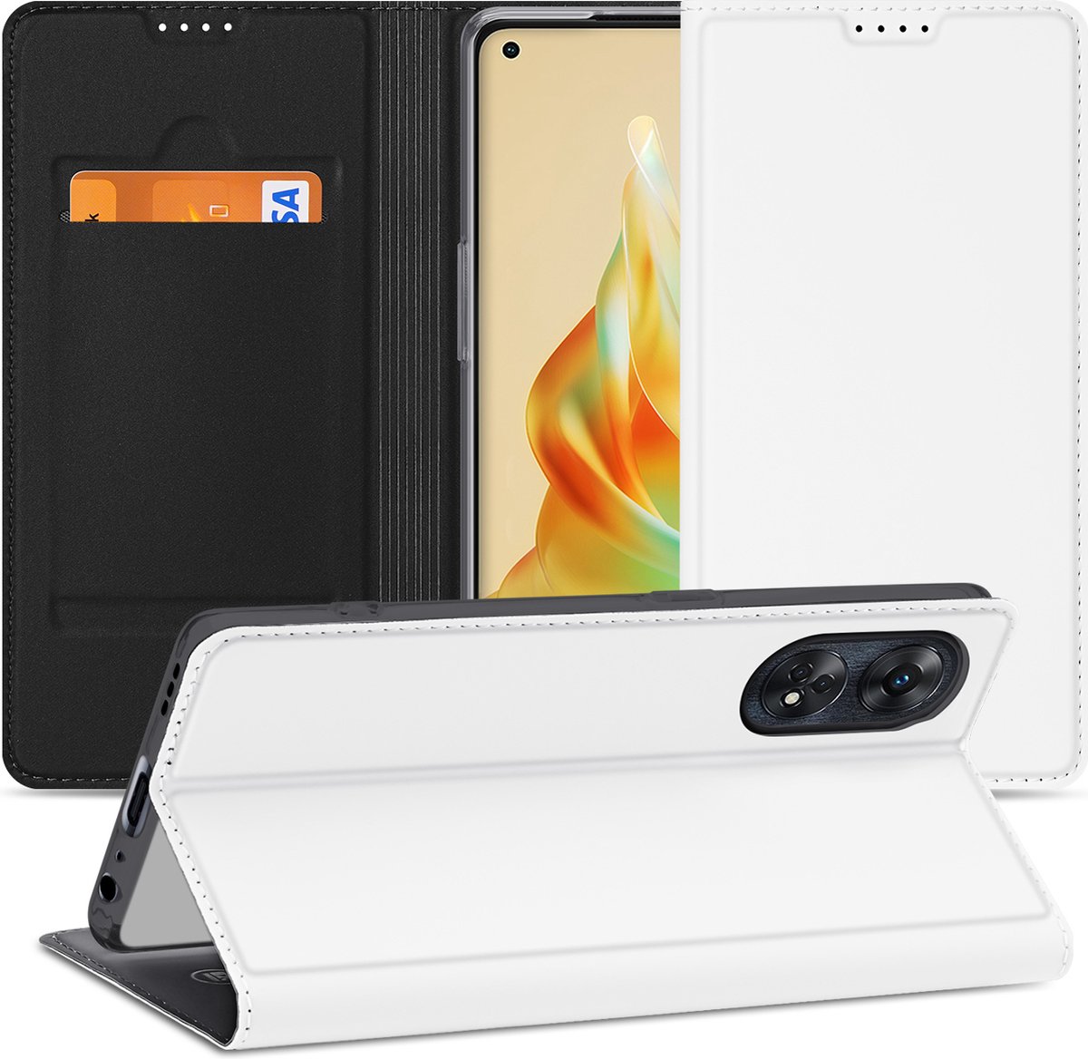 Stand Case Hoesje voor de OPPO Reno8 T 4G Wit met Pashouder
