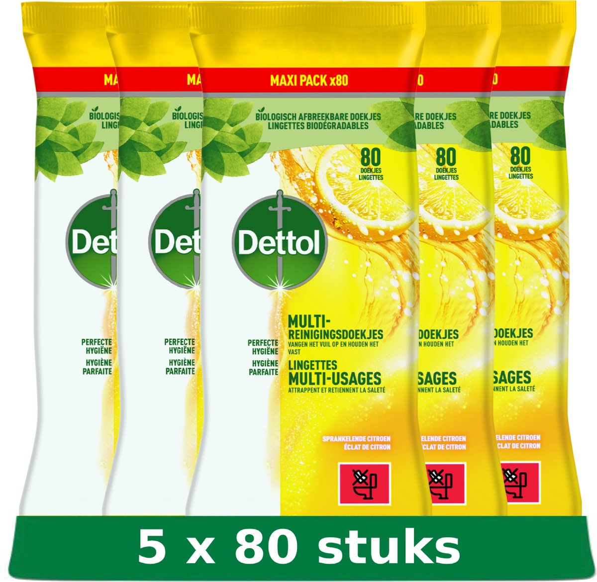 Dettol - Power & Fresh - Schoonmaakdoekjes - Citrus - 5 x 80 doekjes - Dettol