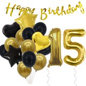 Snoes Ballonnen 15 Jaar Feestpakket – Versiering – Verjaardag Set Goldie Cijferballon 15 Jaar -Heliumballon