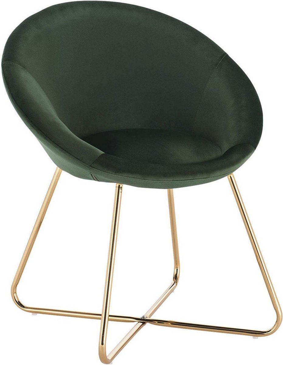 Happyment Bezoekersstoel Ziva - Eetkamerstoel - Groen Velvet - Metalen poten - Set van 1 - Zithoogte 44 cm - Deluxe