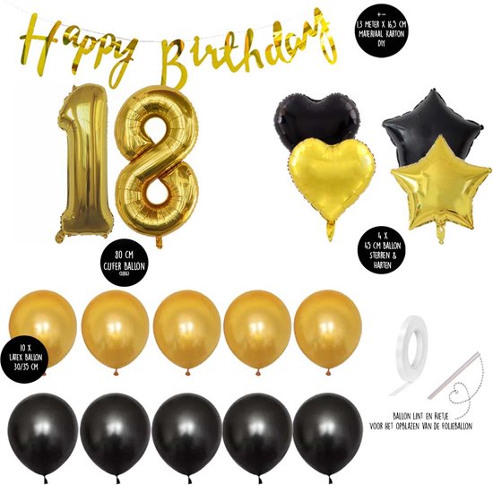 Ballon Numéro 18 Ans Noir & Or Bouquet * Hooray 18 Ans Anniversaire  Décoration Set de