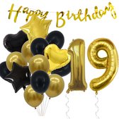 Snoes Ballonnen 19 Jaar Feestpakket – Versiering – Verjaardag Set Goldie Cijferballon 19 Jaar -Heliumballon